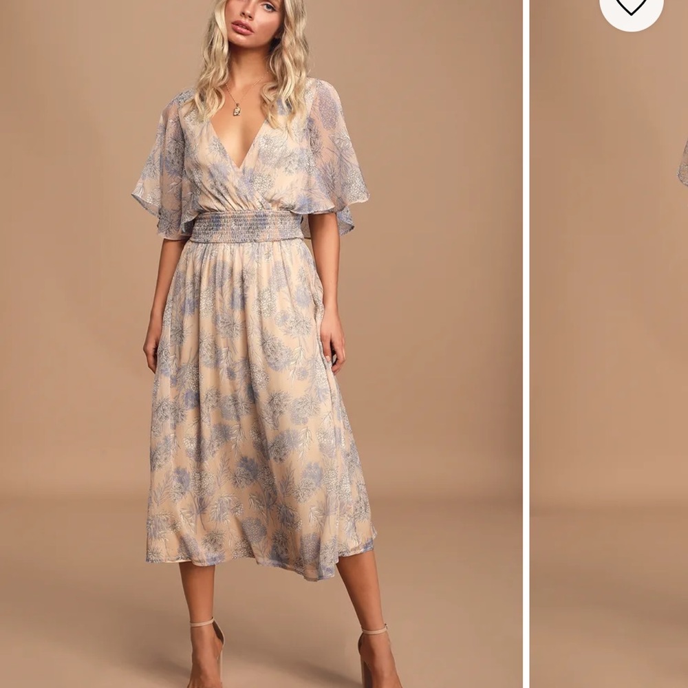 Flowy floral dress neutral lulus